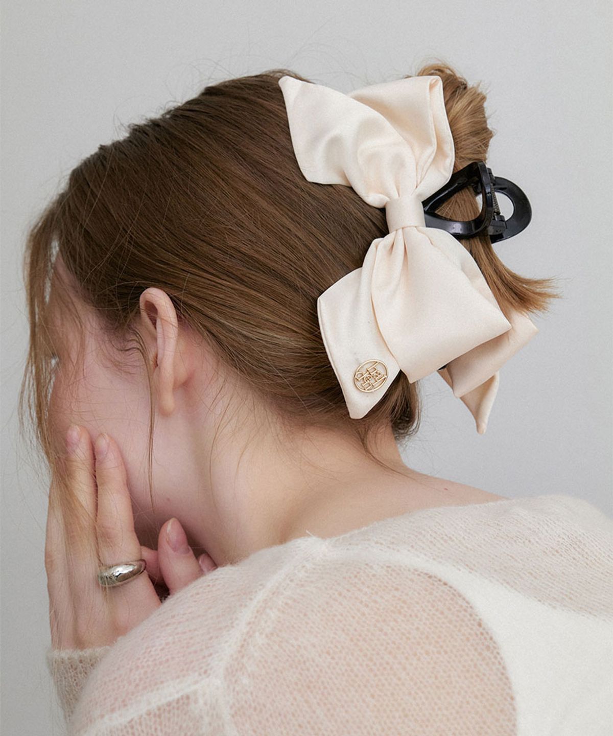 할렌(HALDEN) puffy ribbon hair claw clip (H040_ivory)