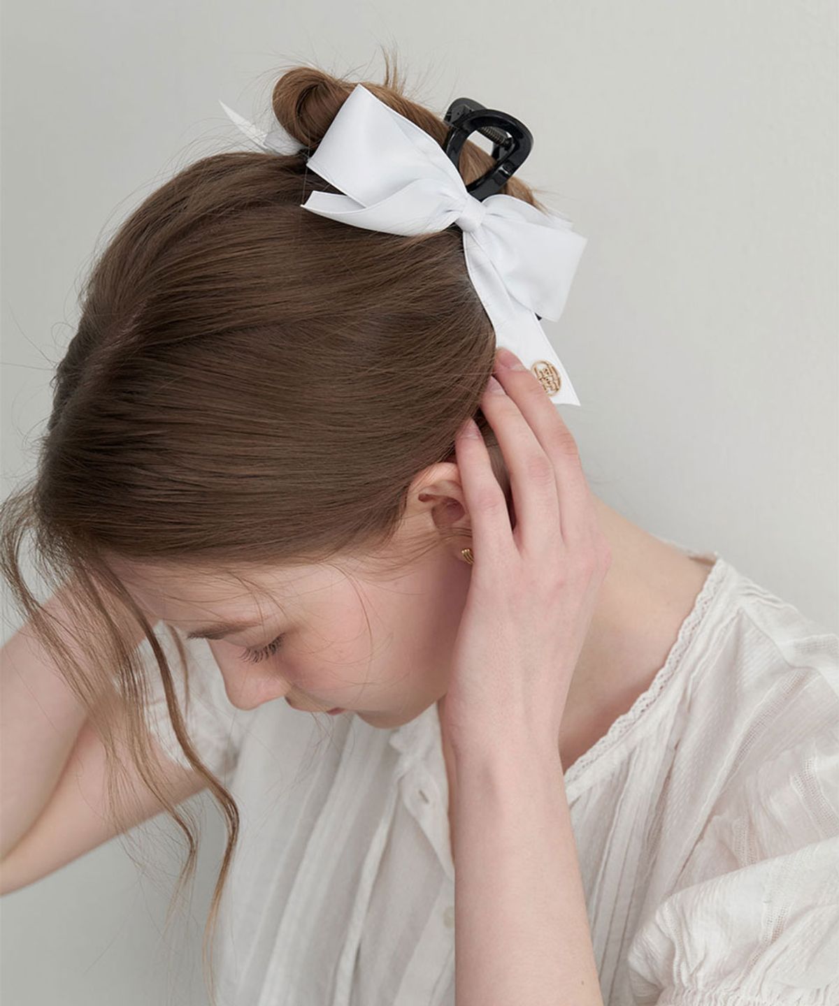 할렌(HALDEN) flat ribbon hair claw clip (H041_white)