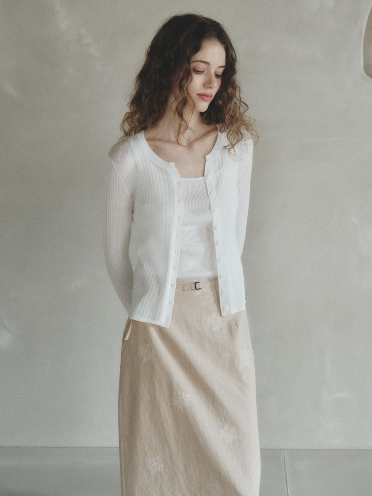 르니나(LENINA) VERA metal knit sleeveless cardigan SET_IVORY