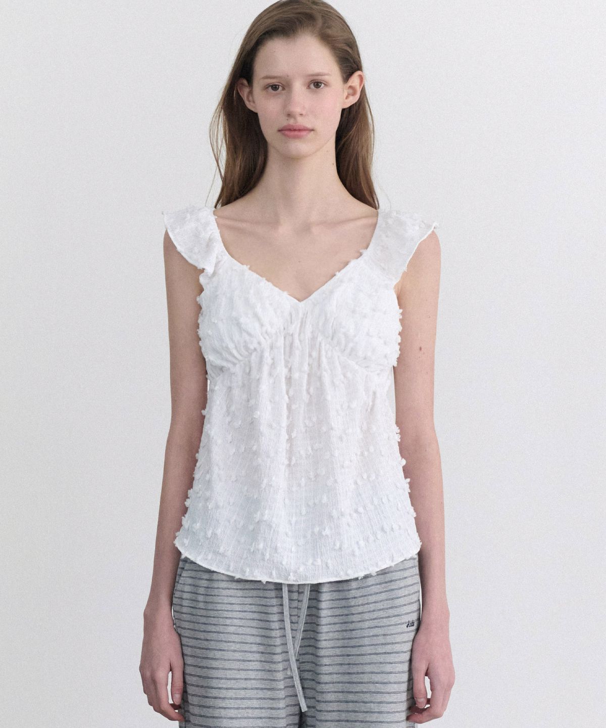 앤니즈(ANDNEEDS) Bell shirring blouse (white)