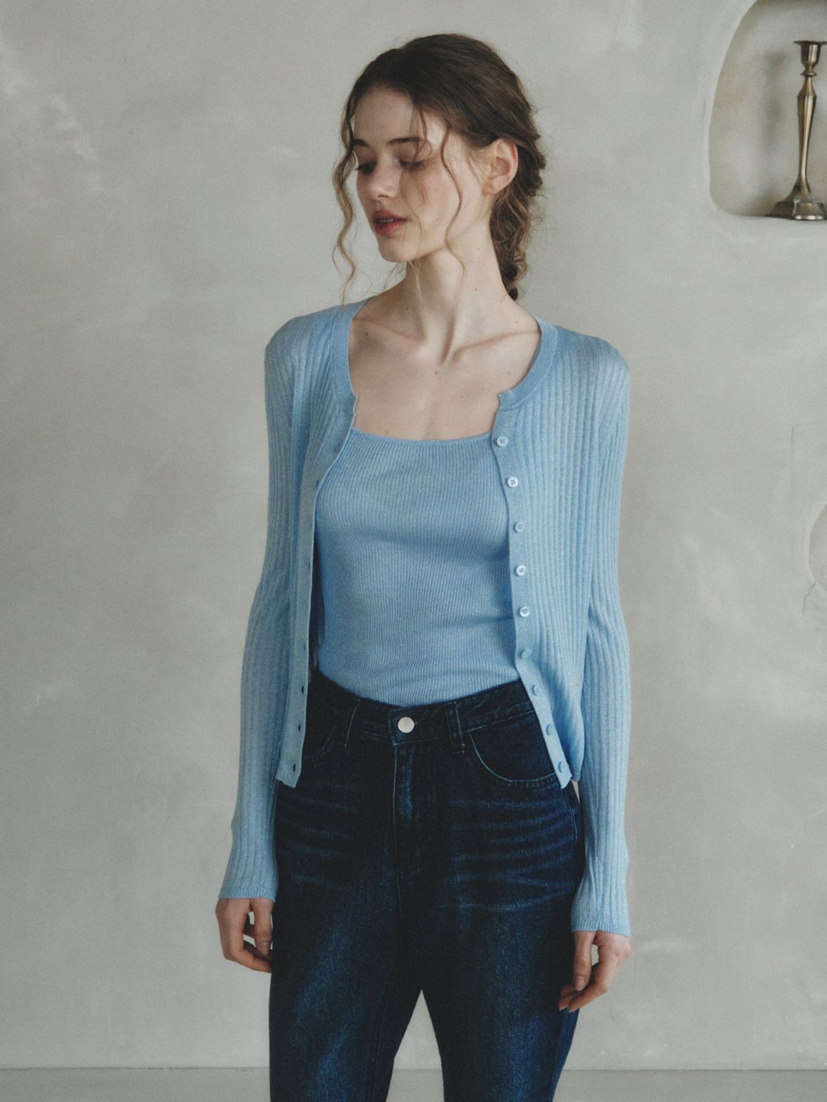 르니나(LENINA) VERA metal knit sleeveless cardigan SET_SKY BLUE