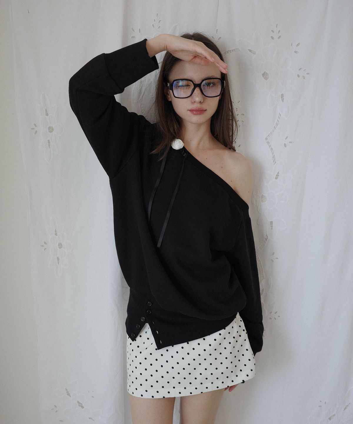 살롱 드 욘(SALON DE YOHN) Dot Mini Skirt_ Ivory