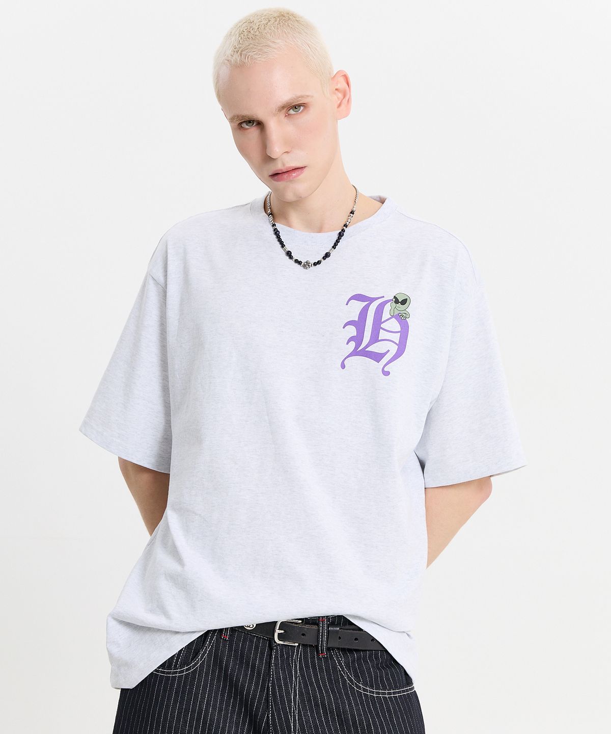 후드후드(HOODHOOD) H 로고 반팔티셔츠 멜란지화이트