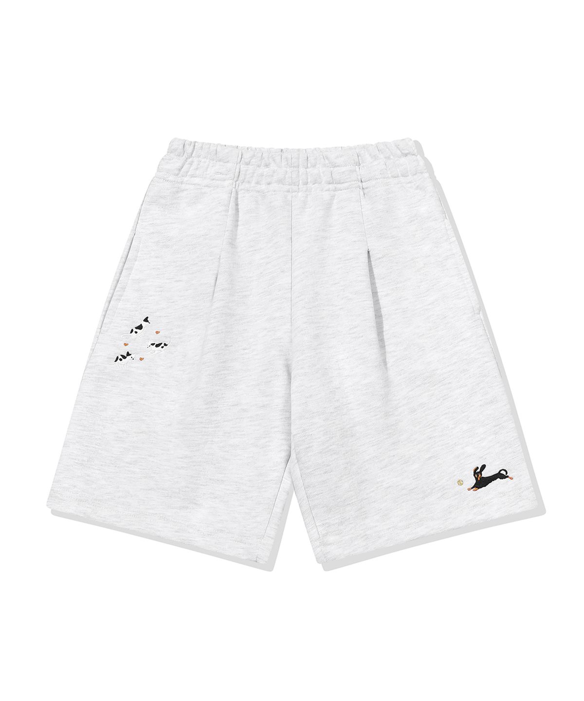 꼼파뇨 키즈(CPGN KIDS) KIDS 와이드 애니멀 스웨트쇼츠 멜란지화이트