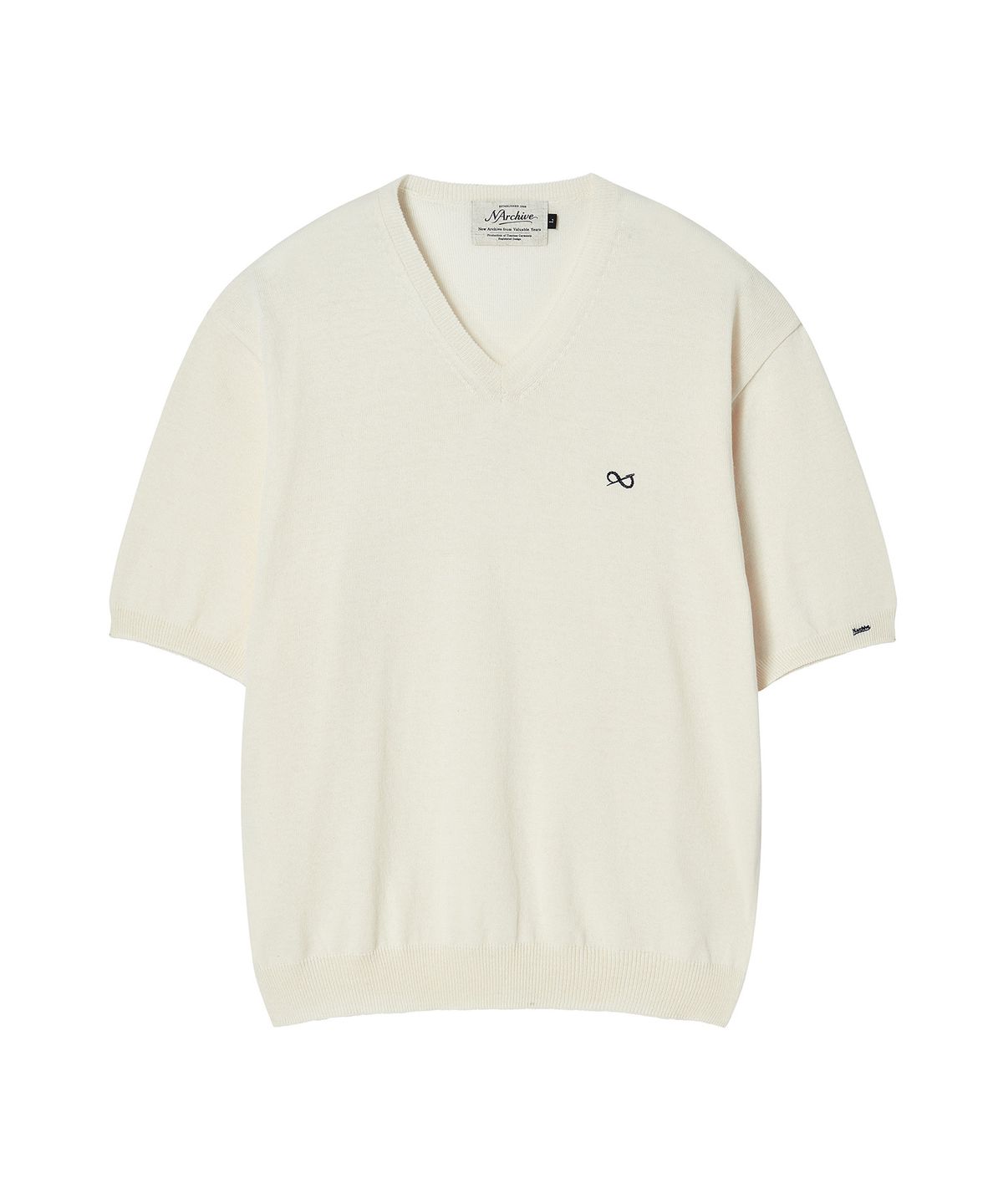 비욘드클로젯(BEYOND CLOSET) [COLLECTION LINE] 소프트 브리즈 브이넥 반팔 니트 아이보리