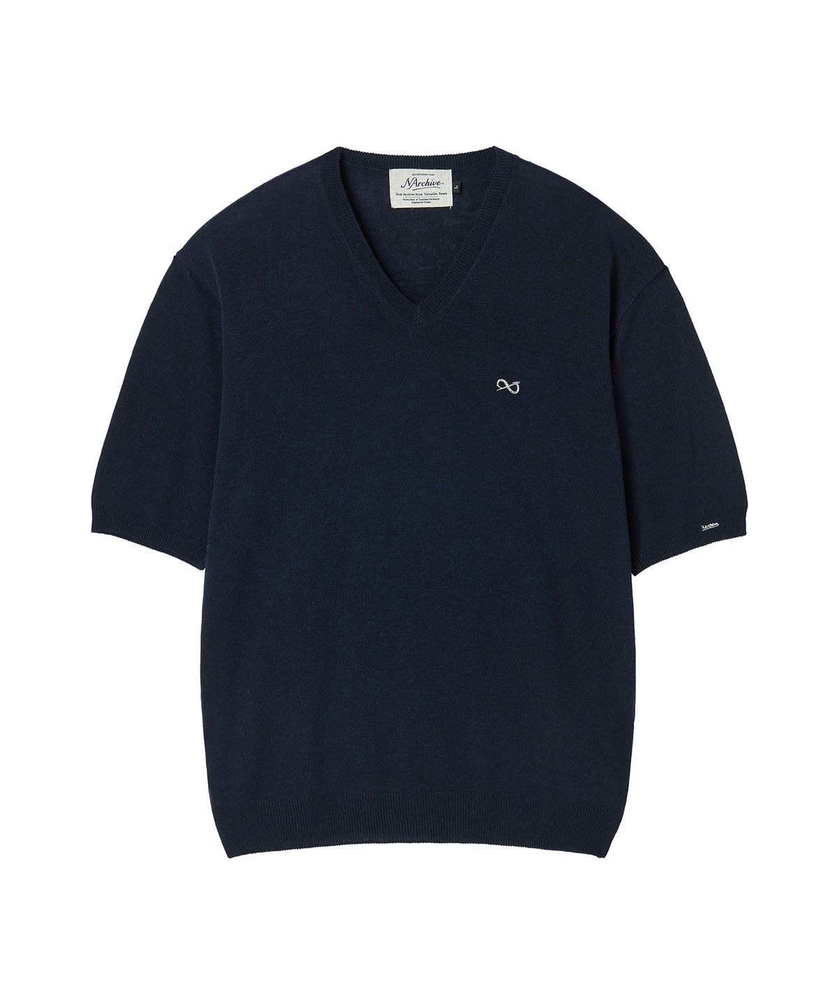 비욘드클로젯(BEYOND CLOSET) [COLLECTION LINE] 소프트 브리즈 브이넥 반팔 니트 네이비