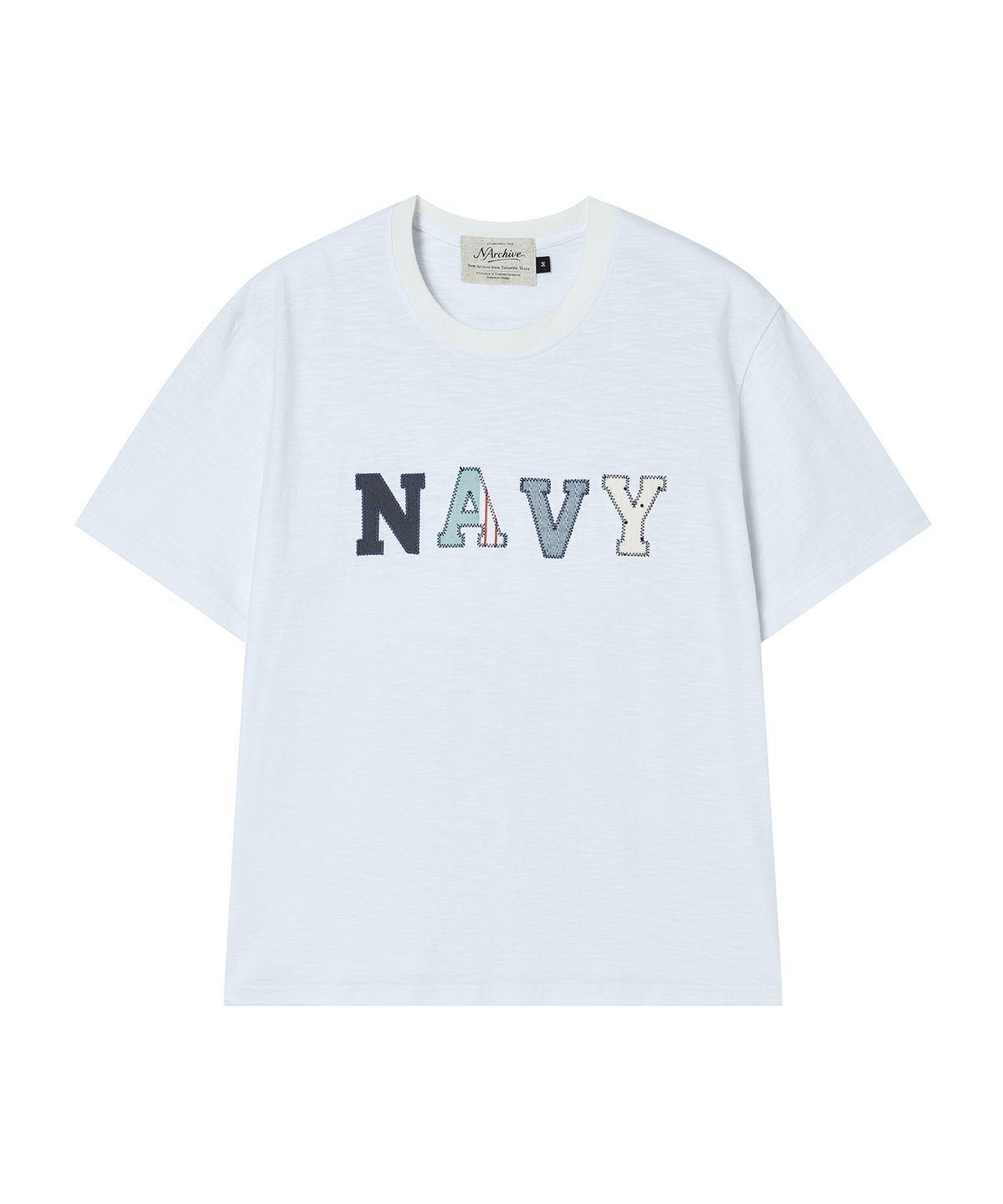 비욘드클로젯(BEYOND CLOSET) [COLLECTION LINE] 빈티지 패치워크 슬럽 반팔 티셔츠 화이트