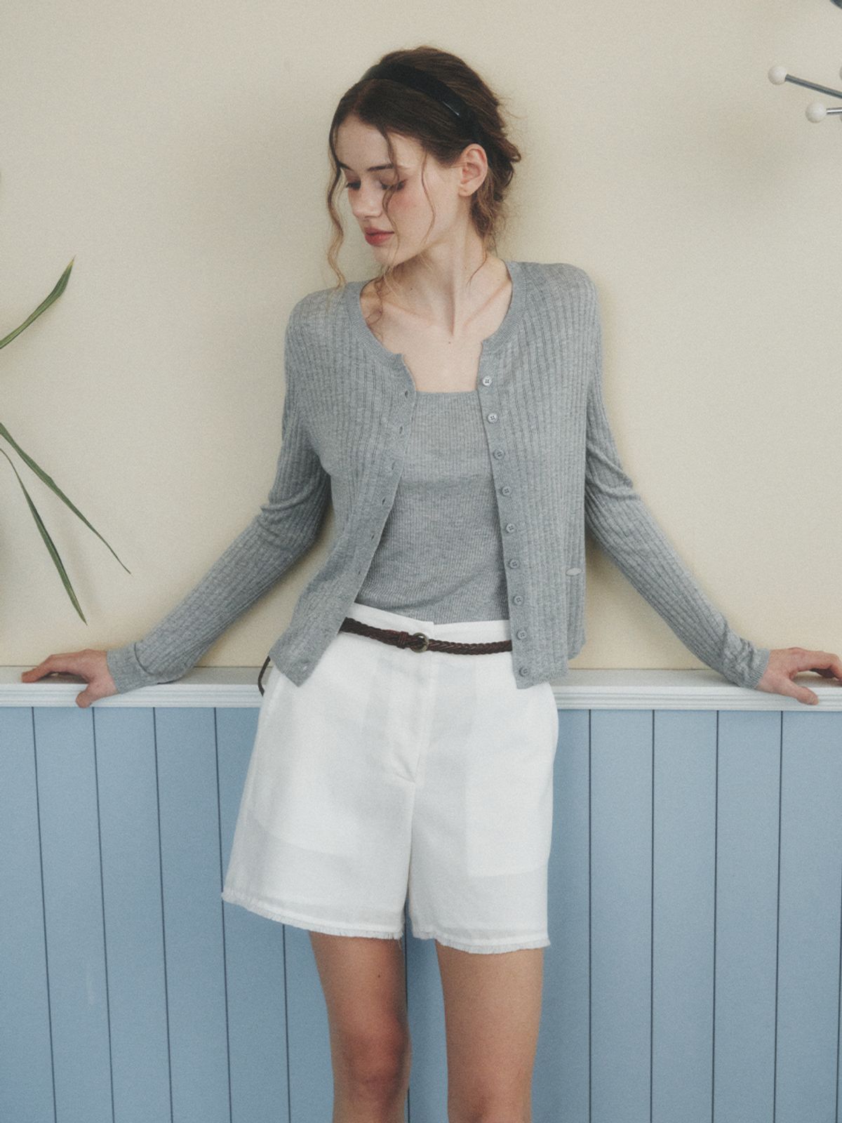 르니나(LENINA) VERA metal knit sleeveless cardigan SET_GRAY