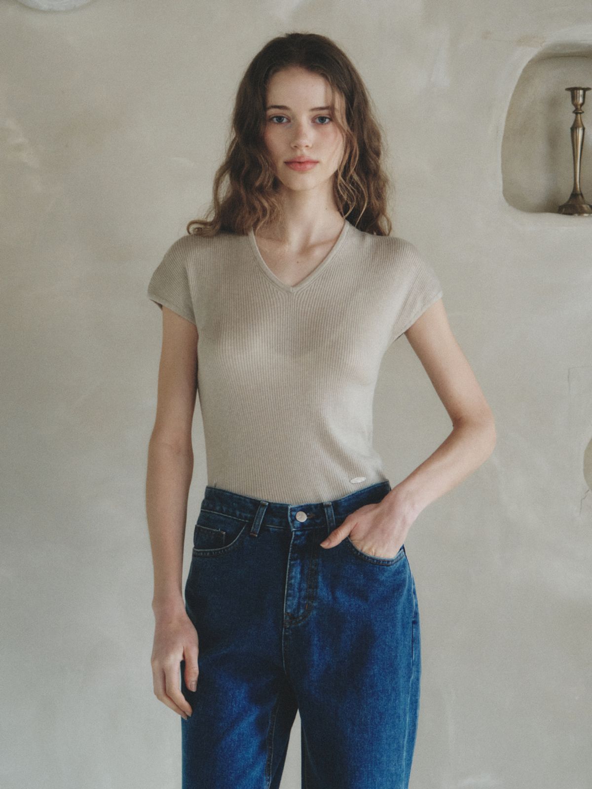 르니나(LENINA) LONDI v-neck wool knit_BEIGE