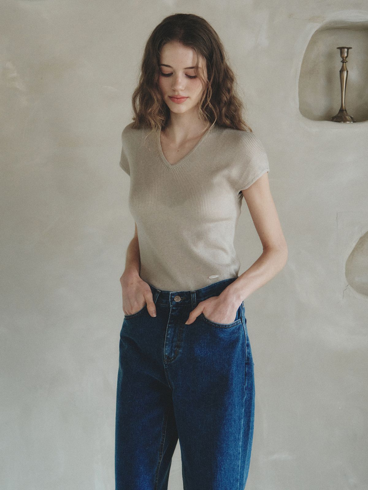 르니나(LENINA) LONDI v-neck wool knit_BEIGE
