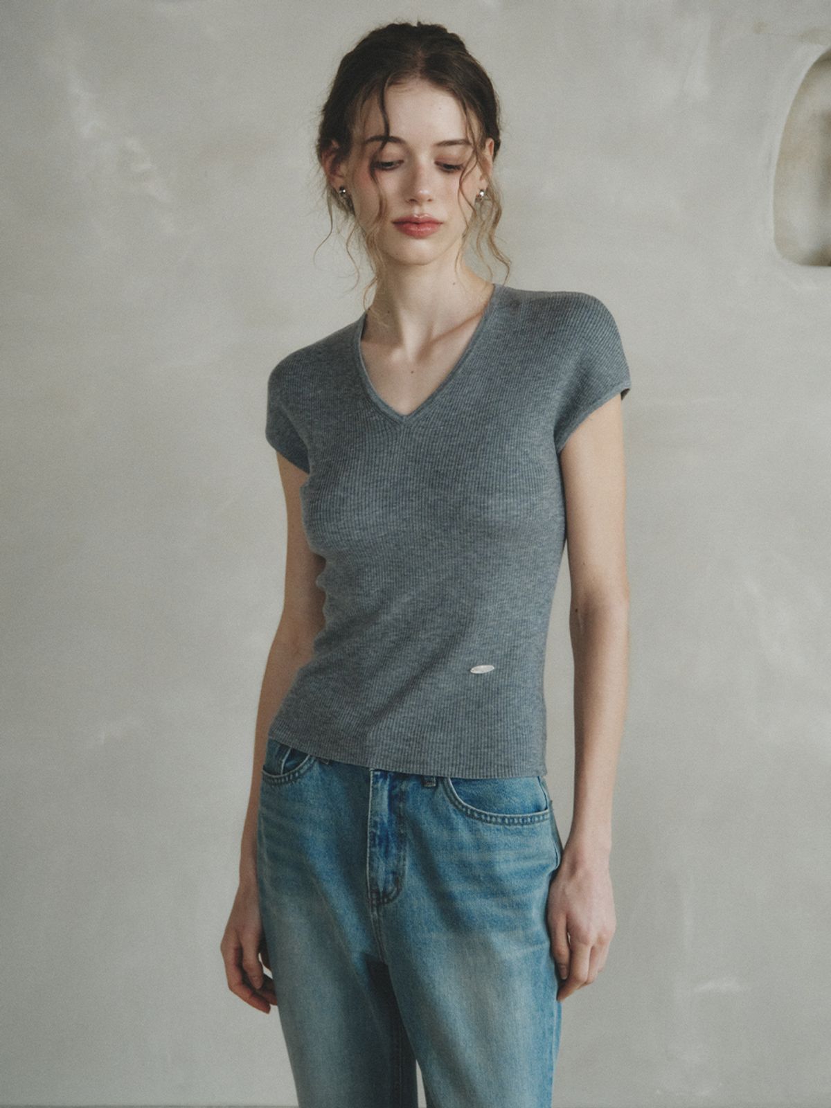 르니나(LENINA) LONDI v-neck wool knit_GRAY