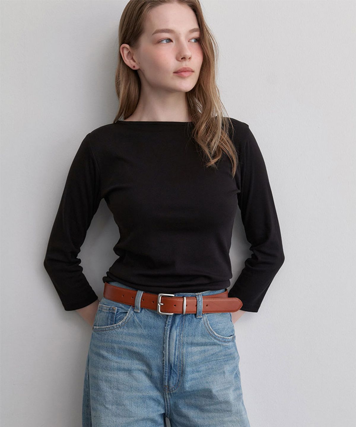 할렌(HALDEN) bold square matt silver buckle belt (T038_tan)