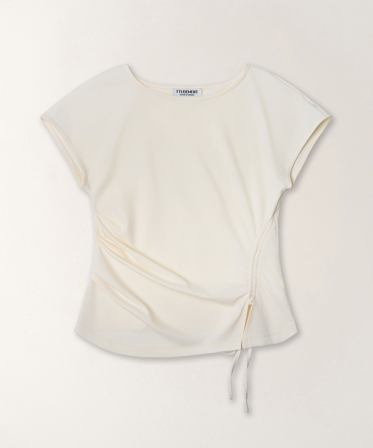 튜드먼트(TTUDEMENT) STRAP SHIRRING T-SHIRT_CREAM