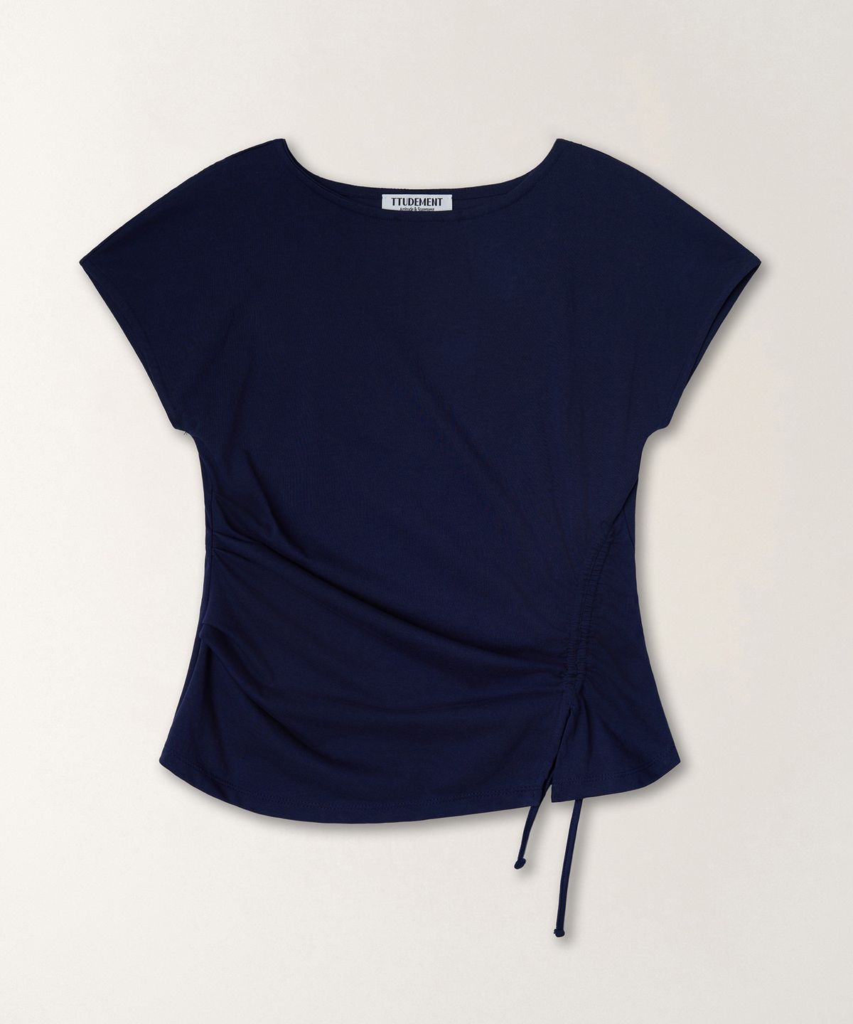 튜드먼트(TTUDEMENT) STRAP SHIRRING T-SHIRT_DARK NAVY