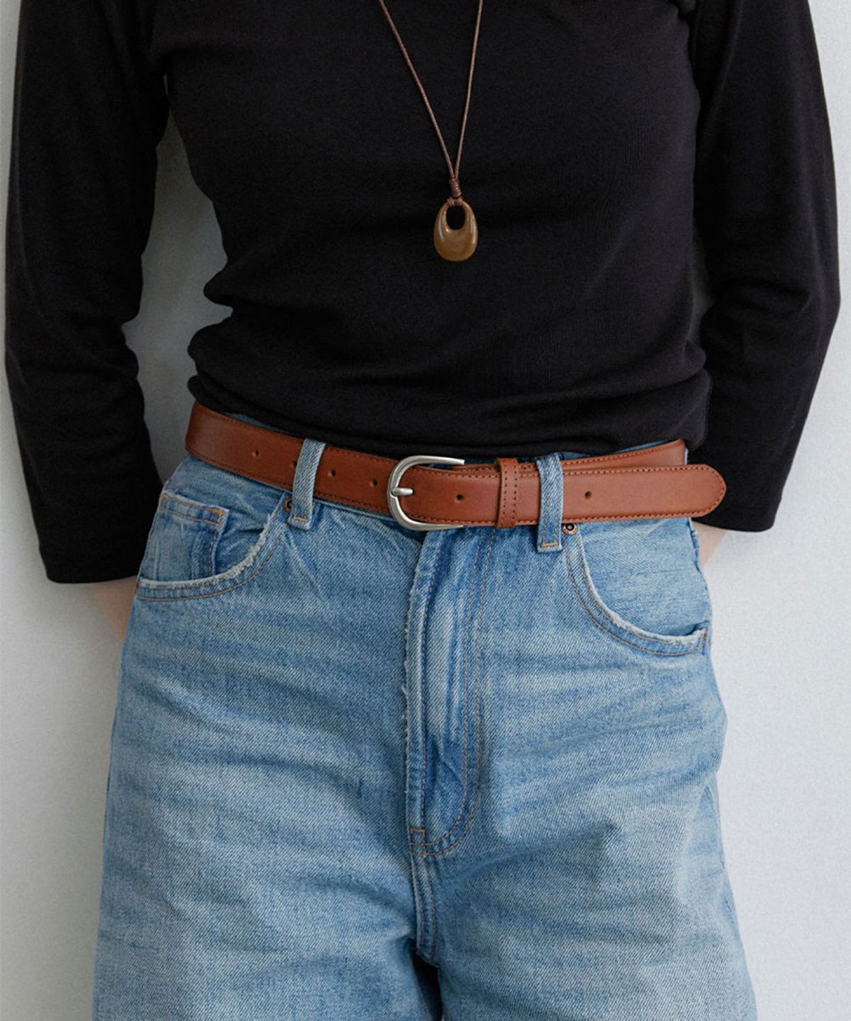 할렌(HALDEN) daily round leather belt (T040_tan)
