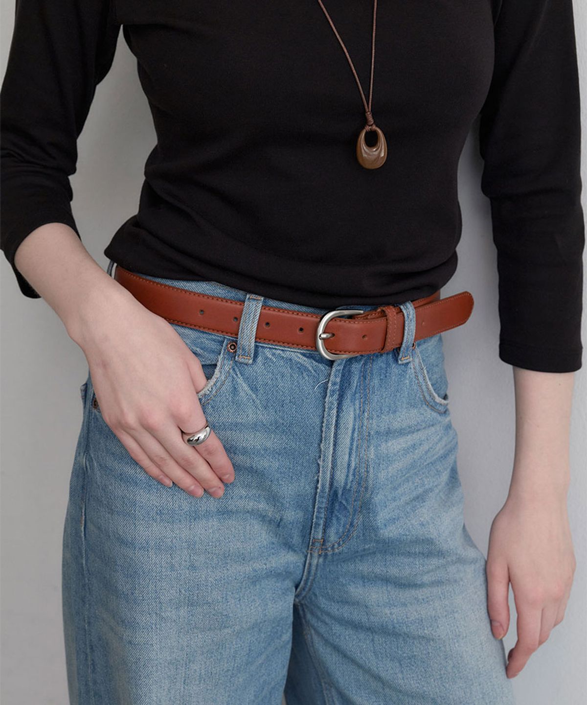 할렌(HALDEN) daily round leather belt (T040_tan)