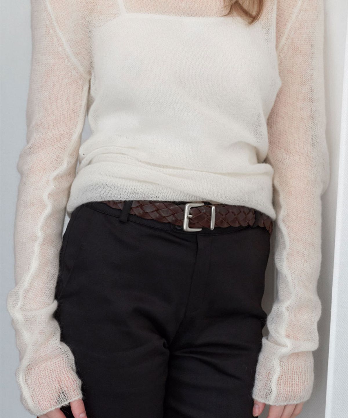 할렌(HALDEN) mesh square matt silver belt (T041_brown)