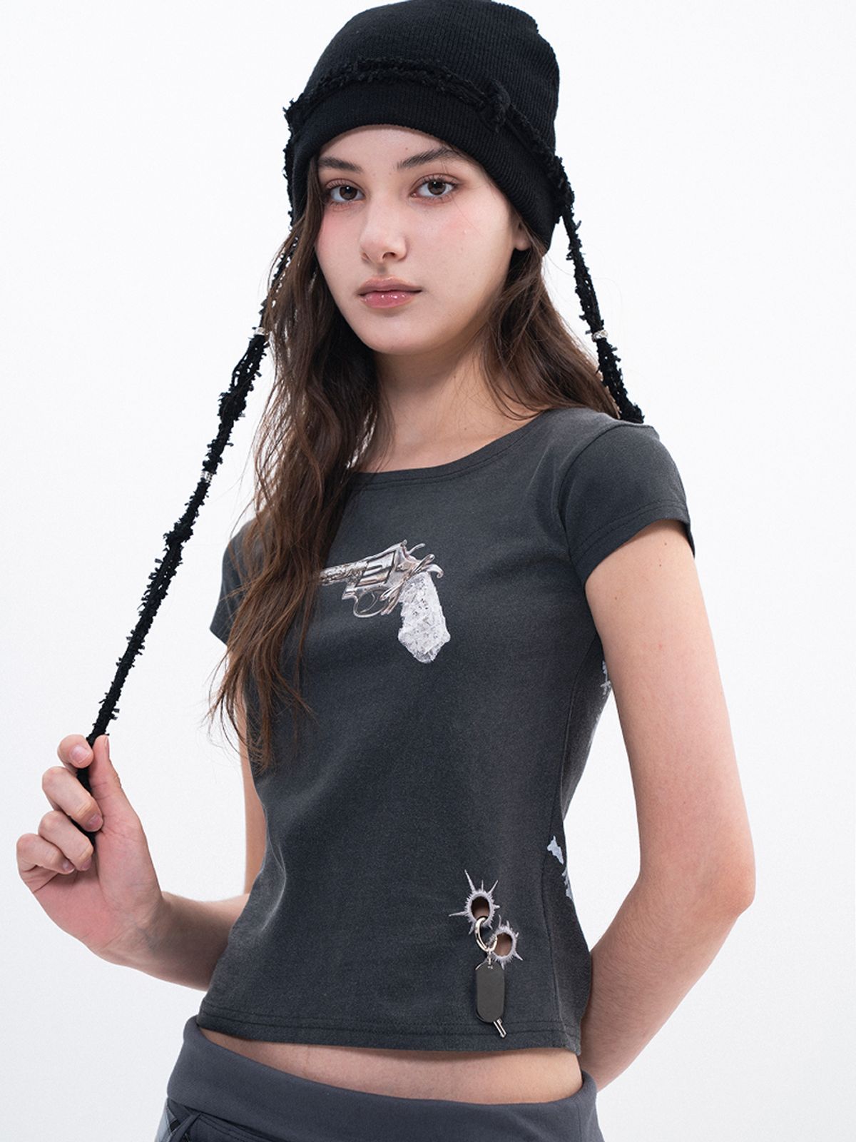 루펀(LOOFUN) Bullet Baby Tee / 불렛 베이비 티 [Charcoal]