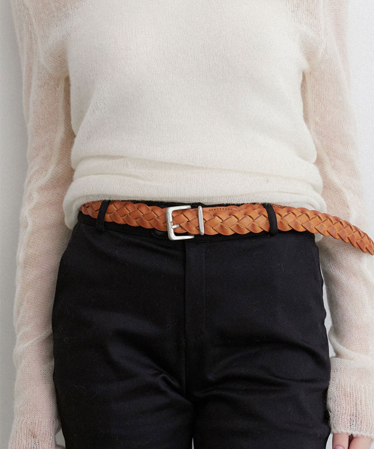 할렌(HALDEN) mesh square matt silver belt (T041_tan)