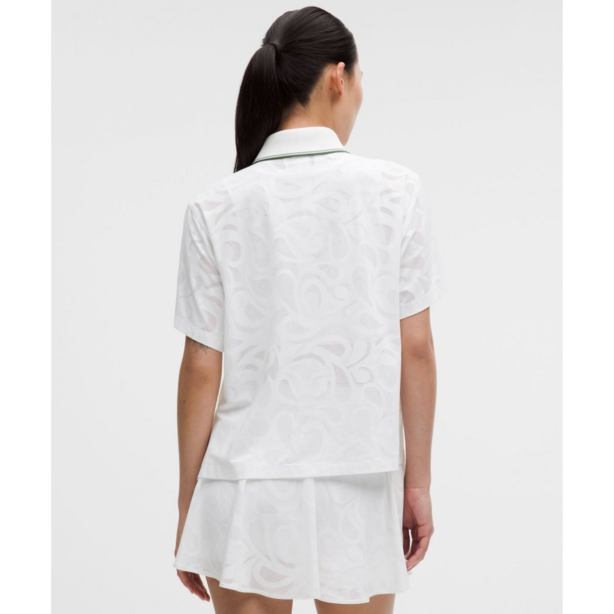룰루레몬(LULULEMON) 페이즐리 메쉬 하이넥 테니스 폴로 셔츠  WHT IVYG