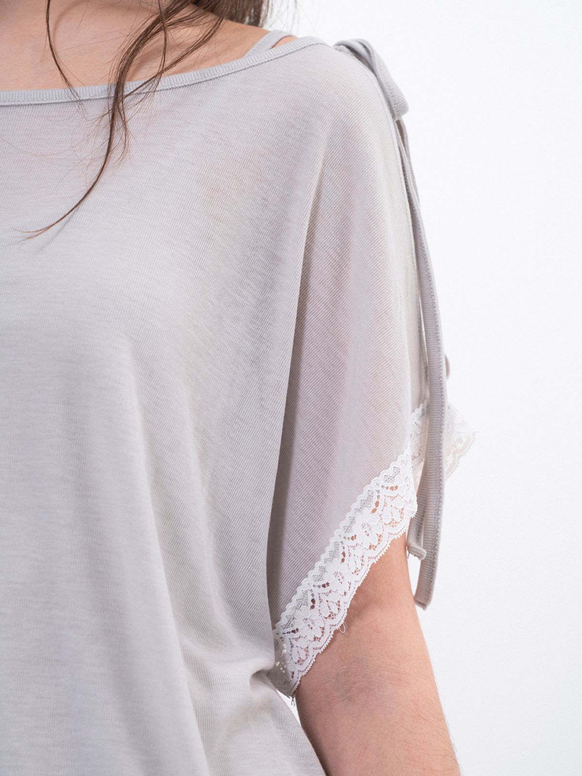 루펀(LOOFUN) Lace Off-shoulder Tee / 레이스 오프숄더 티 [Gray]