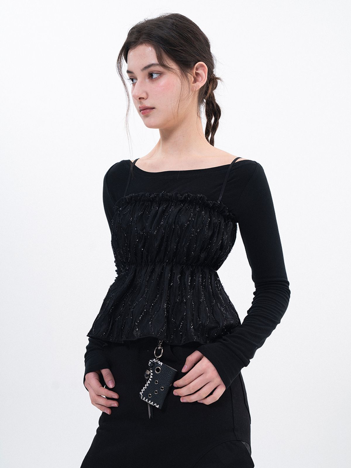 루펀(LOOFUN) Glitter Lace Bustier / 글리터 레이스 뷔스티에 [Black]