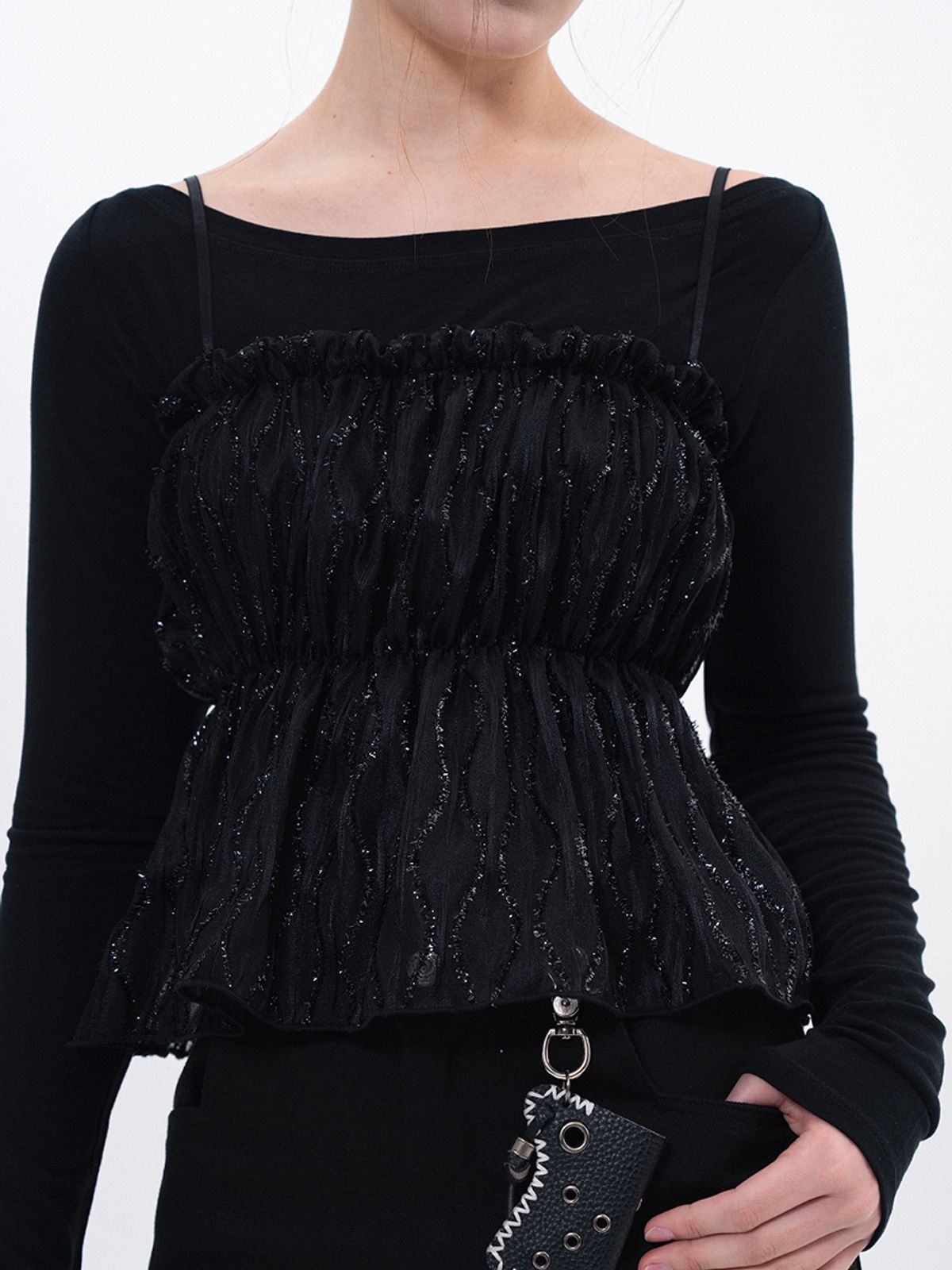 루펀(LOOFUN) Glitter Lace Bustier / 글리터 레이스 뷔스티에 [Black]