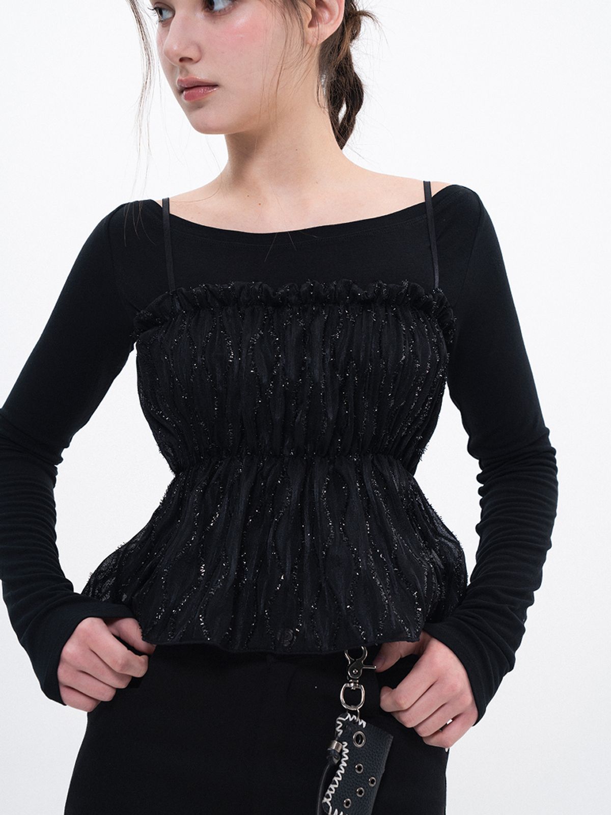 루펀(LOOFUN) Glitter Lace Bustier / 글리터 레이스 뷔스티에 [Black]