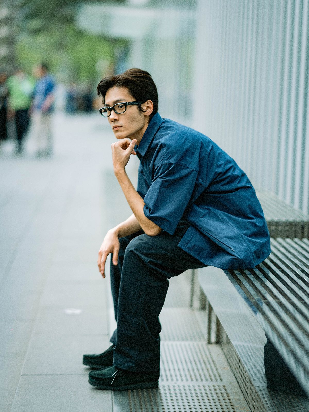 해브해드(HAVEHAD) 히든 타입 하프 슬리브 셔츠 (네이비)