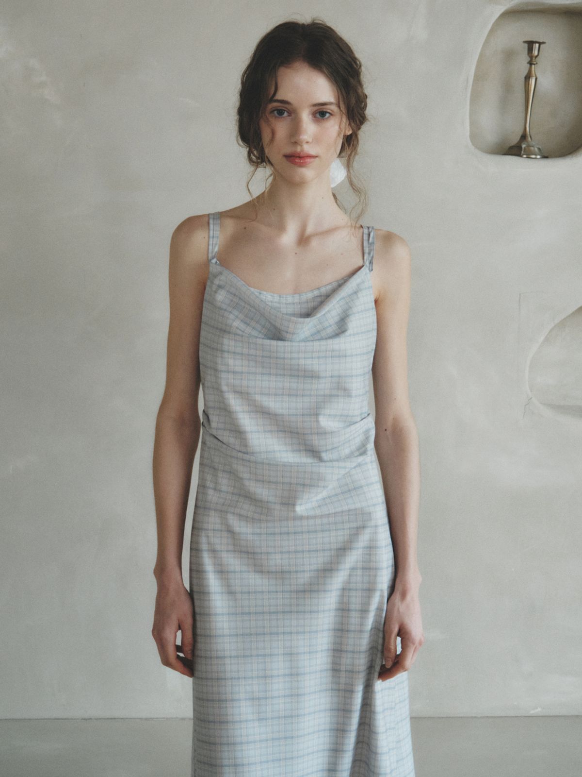 르니나(LENINA) LABETTI check long sleeveless dress_GRAY CHECK