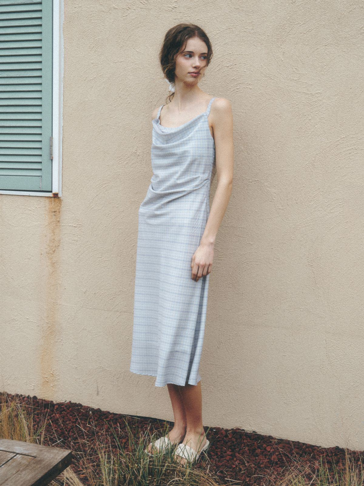 르니나(LENINA) LABETTI check long sleeveless dress_GRAY CHECK