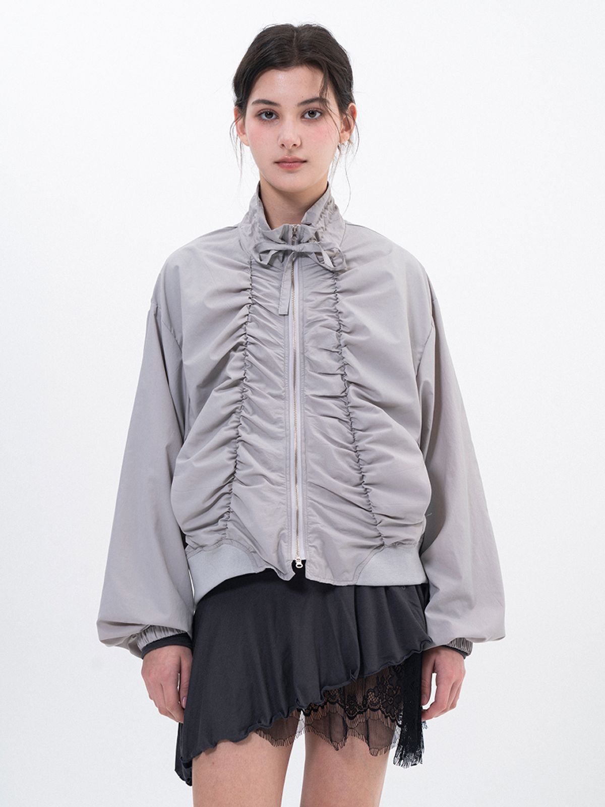 루펀(LOOFUN) Shirring Zip-up Anorak / 셔링 집업 아노락 [Gray]