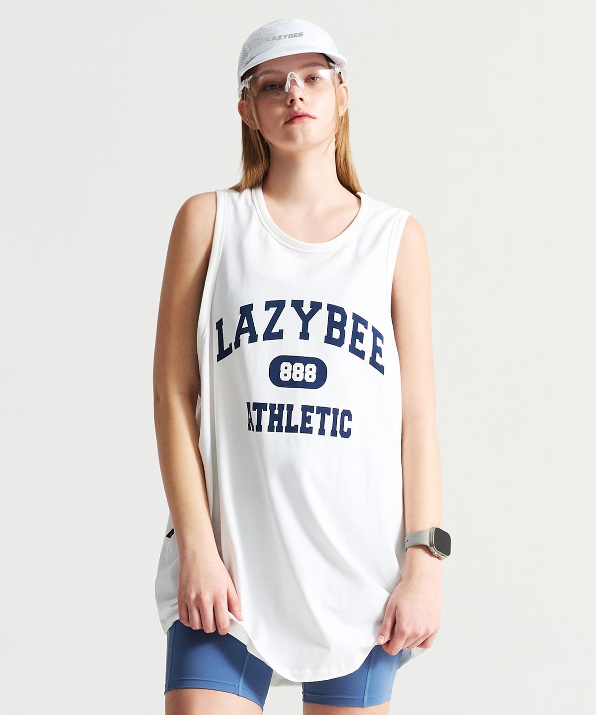 레이지비(LAZYBEE) [SET] 프레시코튼 러닝 탱크탑 + 5부 레깅스 세트 W 화이트