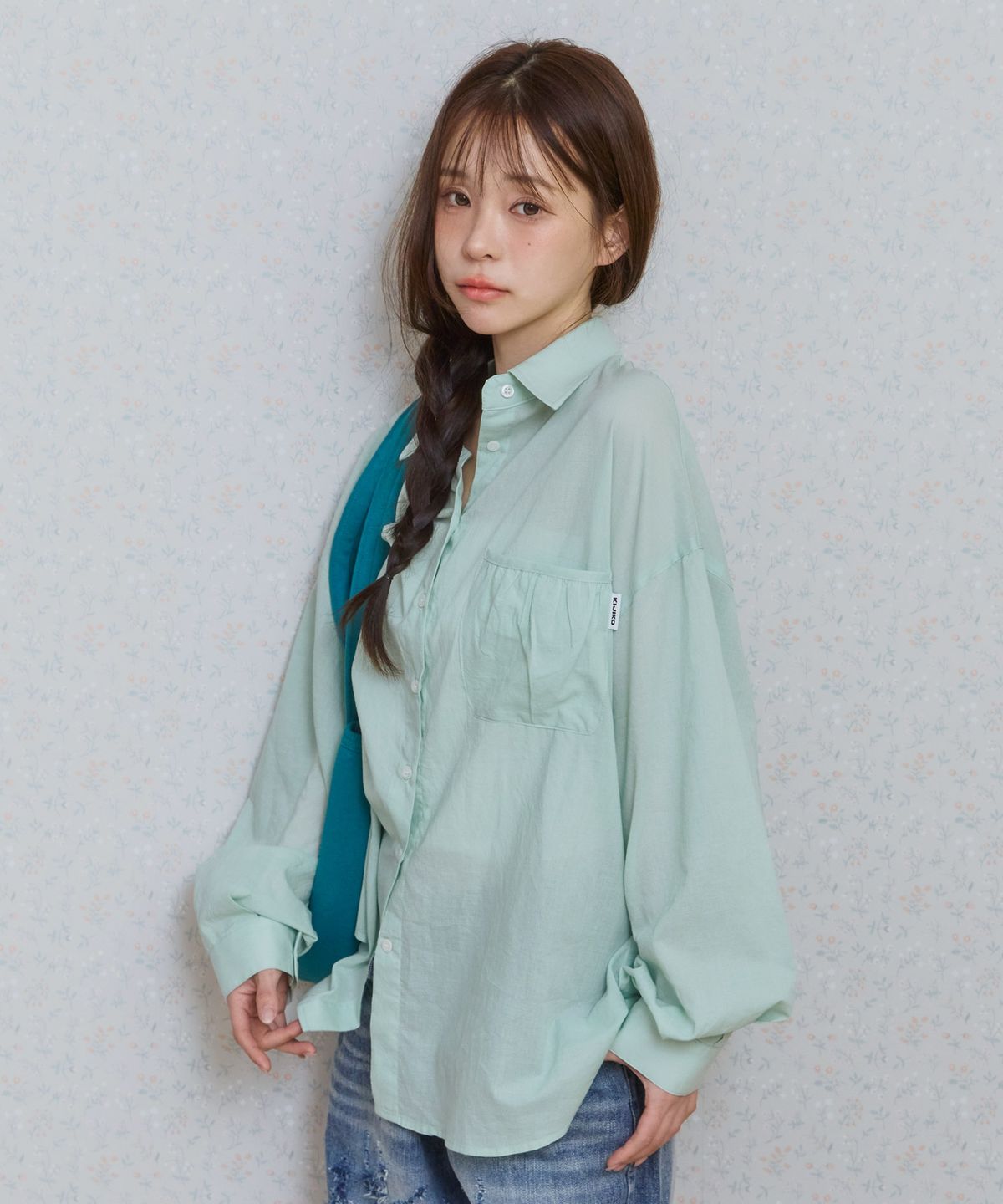 키지코(KIJIKO) ke206. Shirring Pocket Overfit Shirt Mint