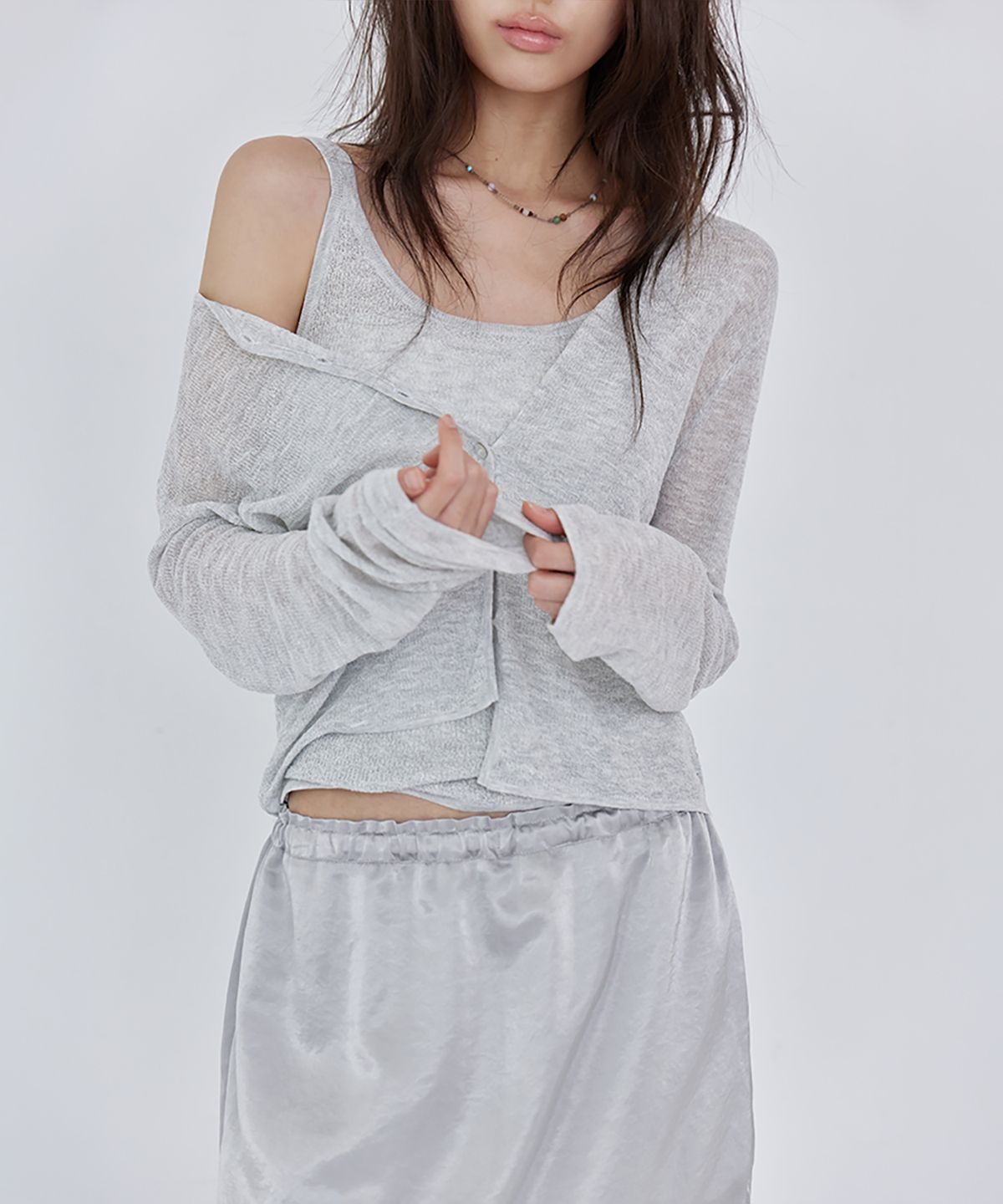 런던다다(LONDONDADA) 2-Piece Knit Cardigan Set, GREY