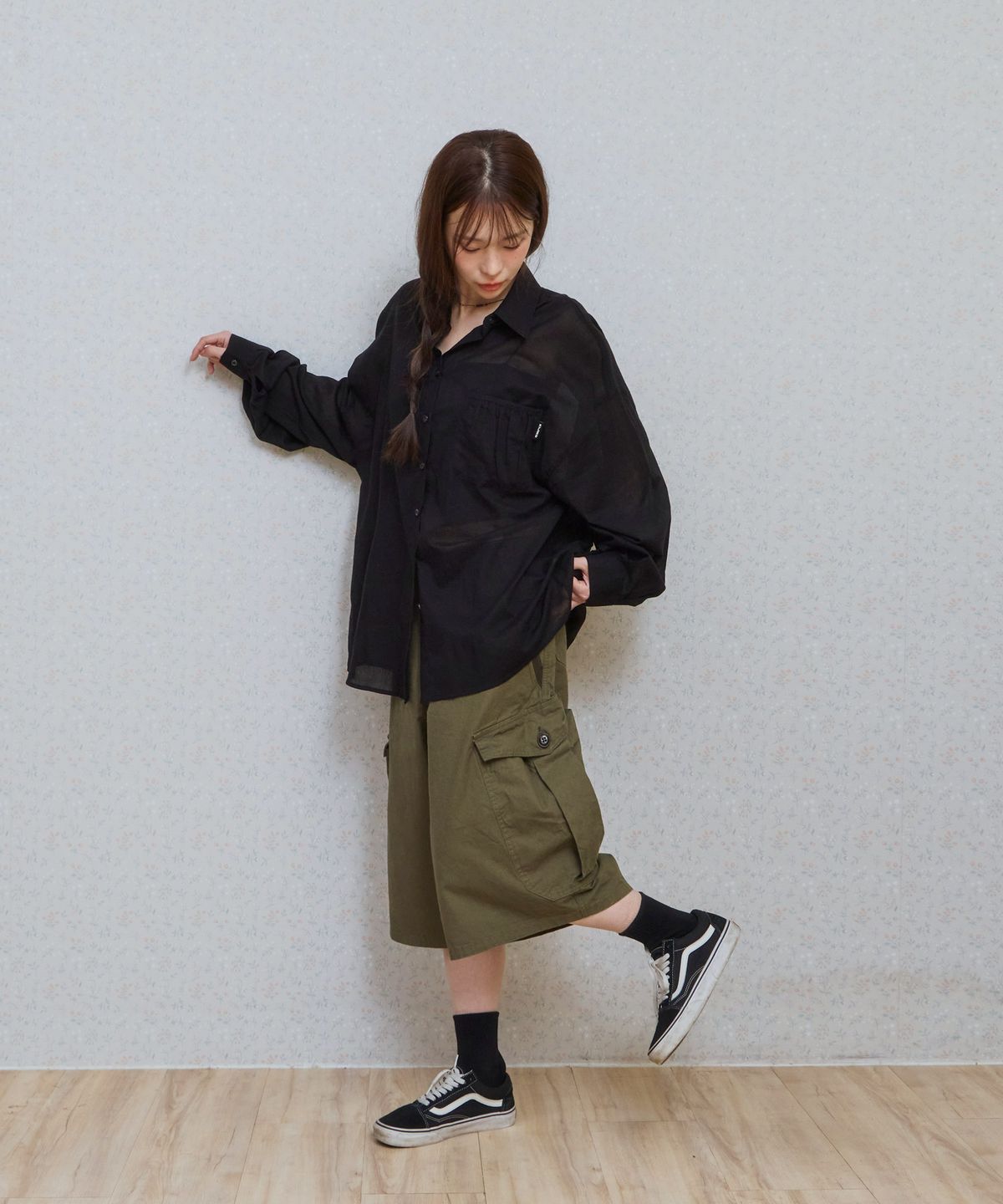 키지코(KIJIKO) ke206. Shirring Pocket Overfit Shirt Black