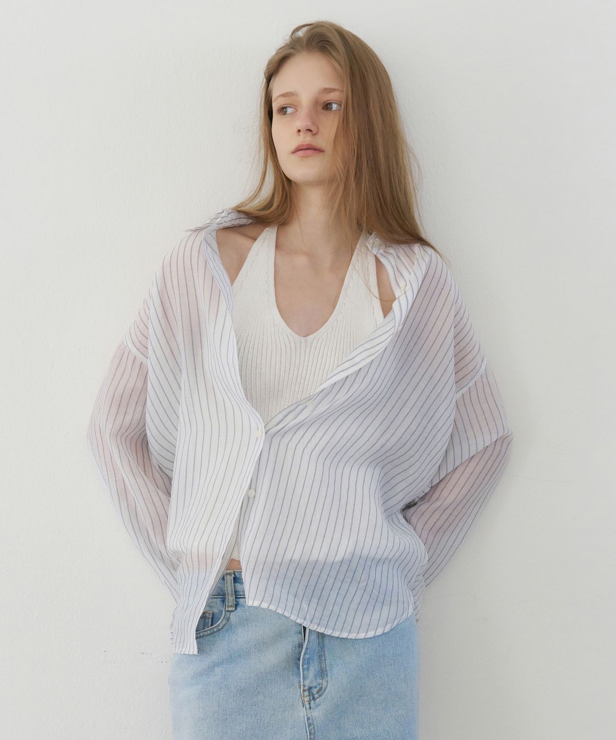 레테라(LETTERA) Stripe Sheer Shirts