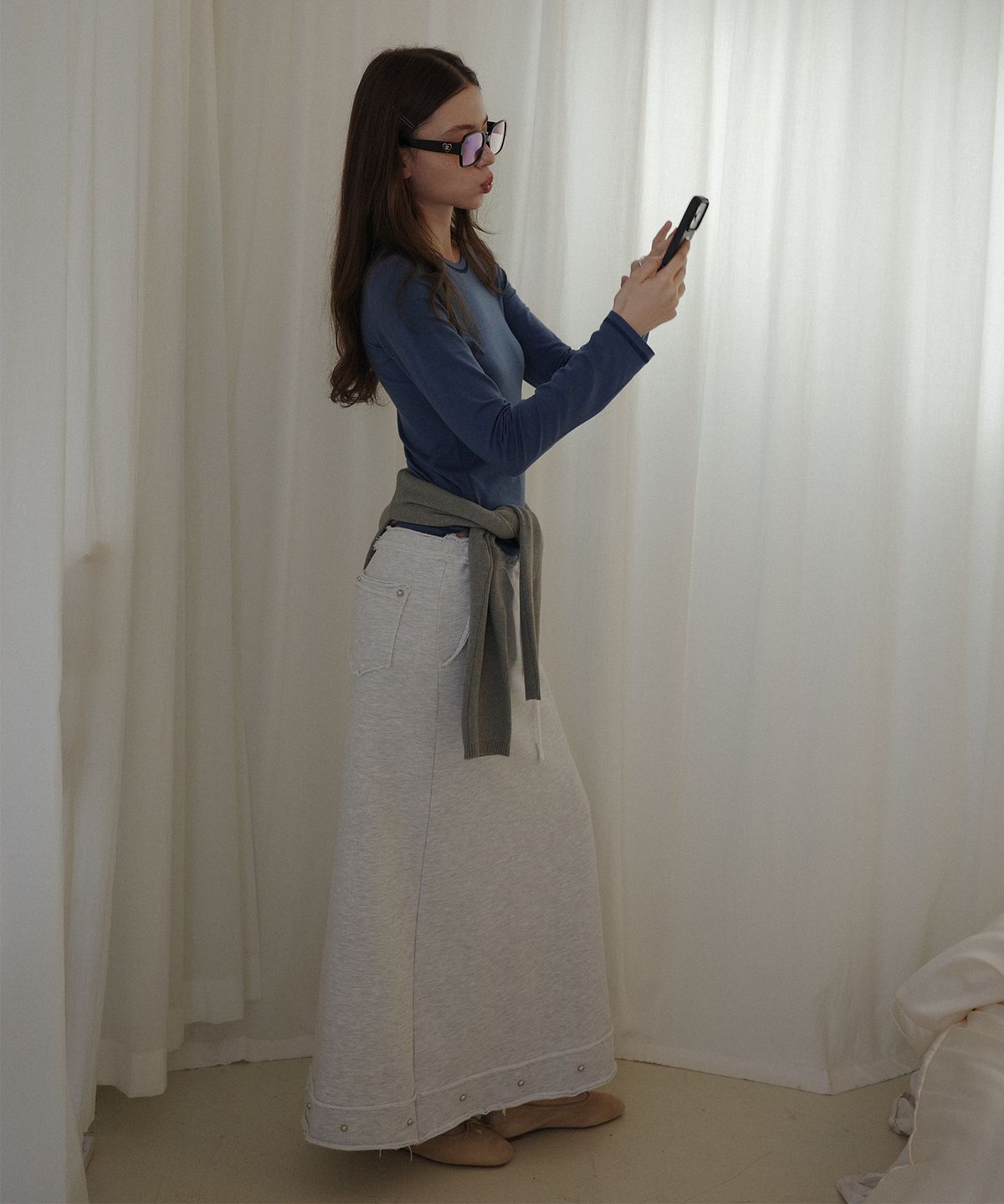 살롱 드 욘(SALON DE YOHN) Studded Sweat Skirt_ Melange Gray