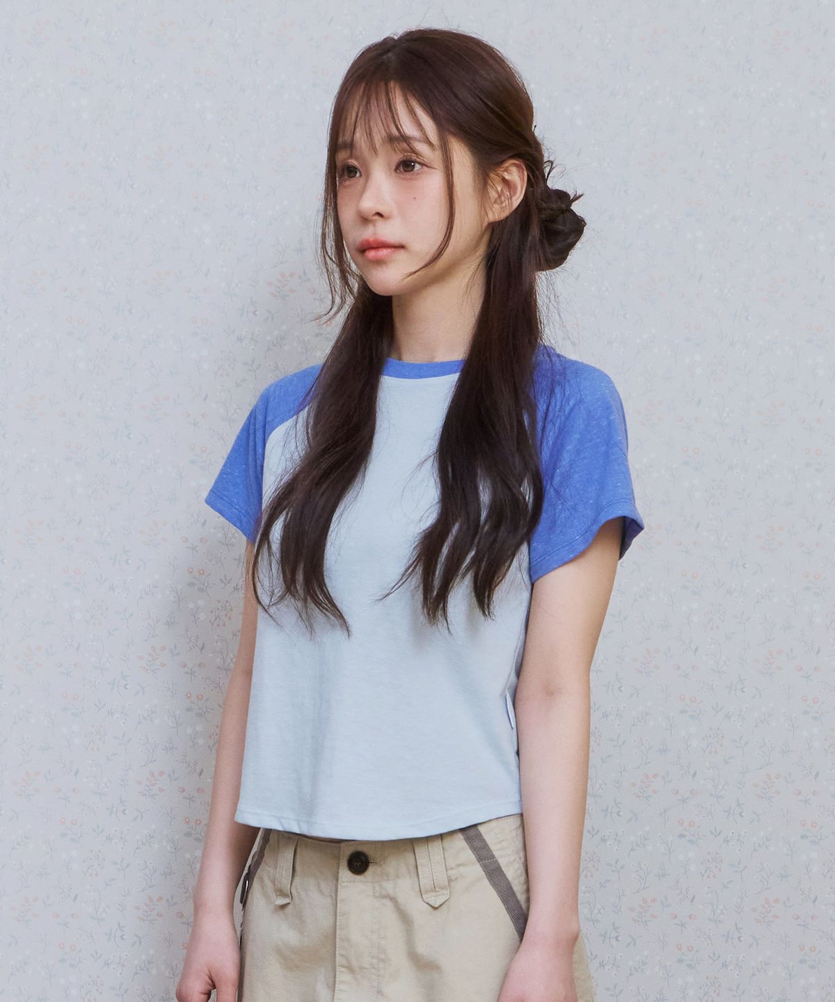 키지코(KIJIKO) ke403. Back Logo Raglan Tee Blue