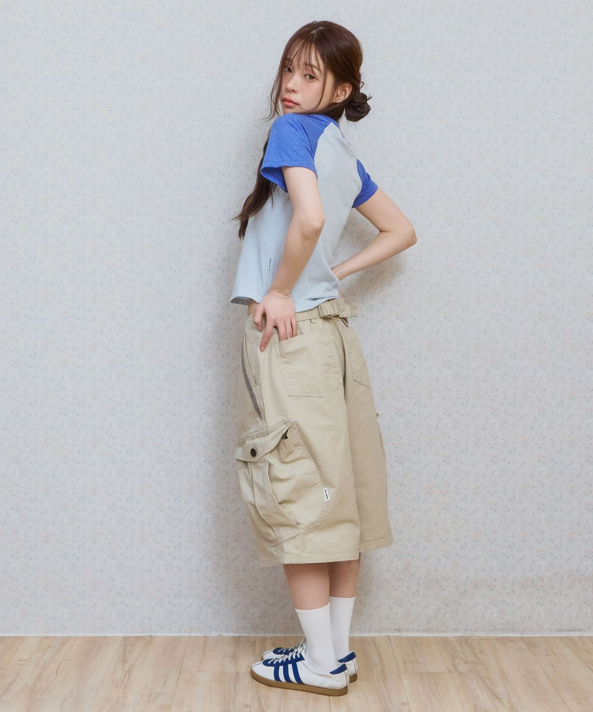 키지코(KIJIKO) ke403. Back Logo Raglan Tee Blue
