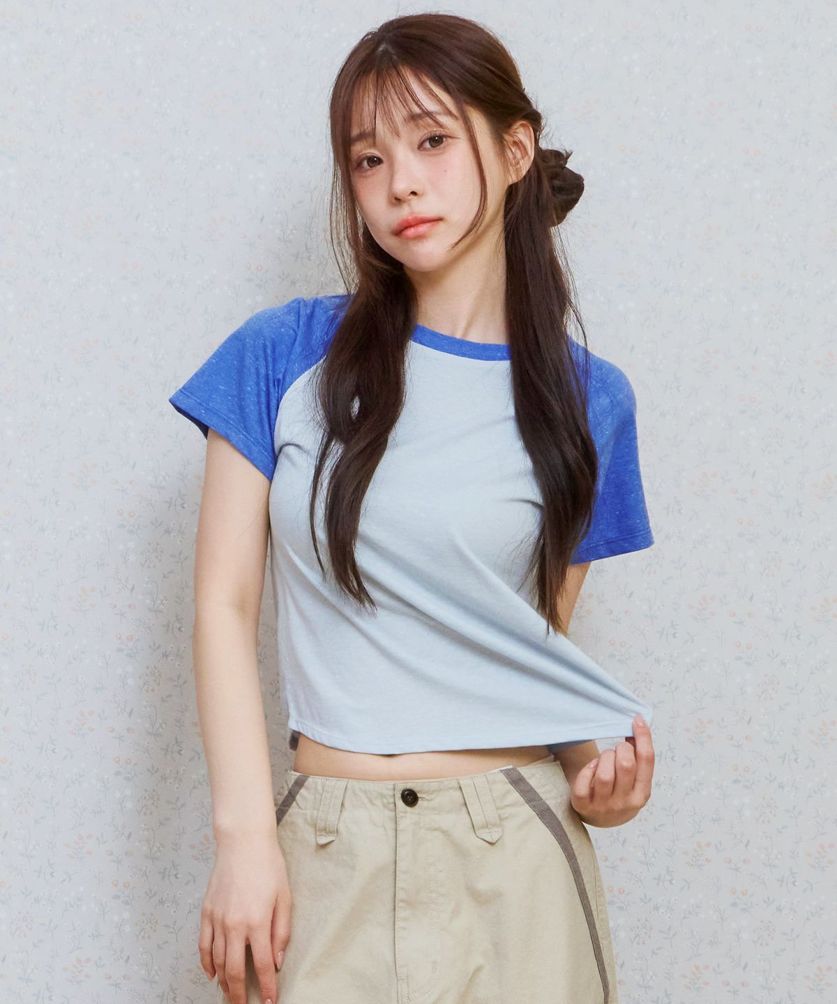 키지코(KIJIKO) ke403. Back Logo Raglan Tee Blue