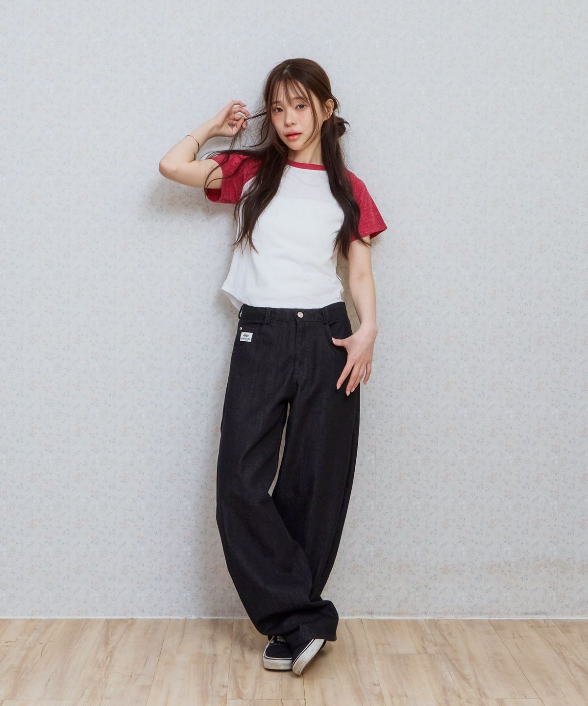키지코(KIJIKO) ke403. Back Logo Raglan Tee Red