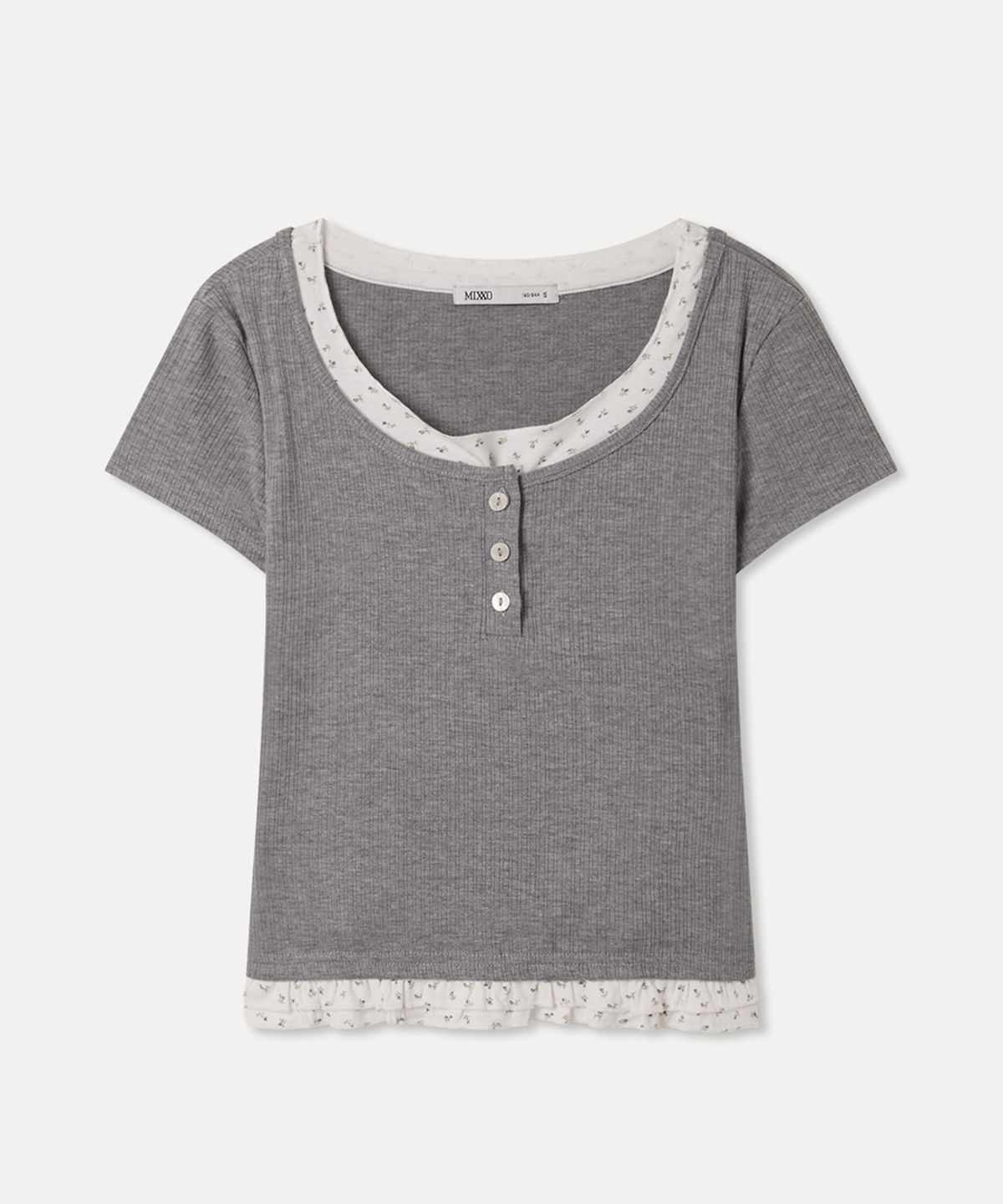 미쏘(MIXXO) 패턴 프릴 레이어드 티셔츠 RE LWG412A_MIWHWG50QA