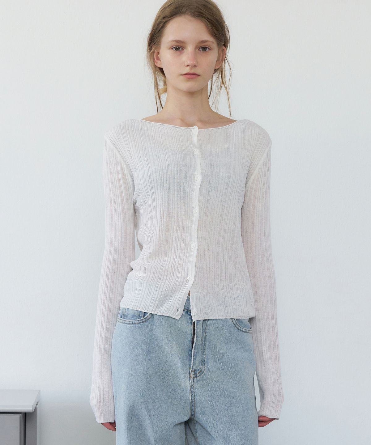 레테라(LETTERA) Ribbed Slim Cardigan
