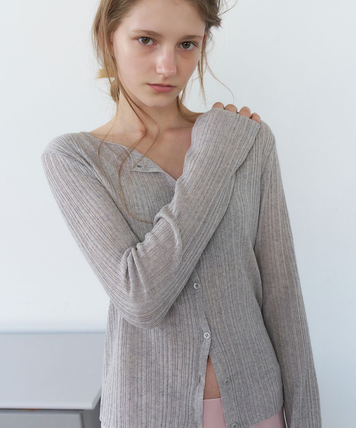 레테라(LETTERA) Ribbed Slim Cardigan