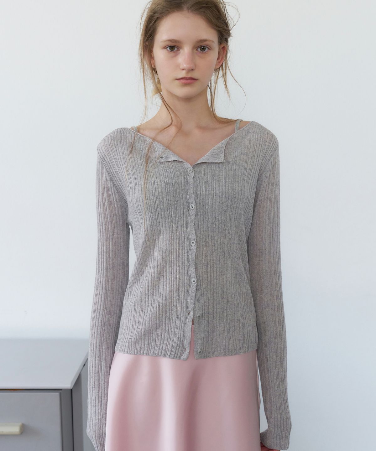 레테라(LETTERA) Ribbed Slim Cardigan