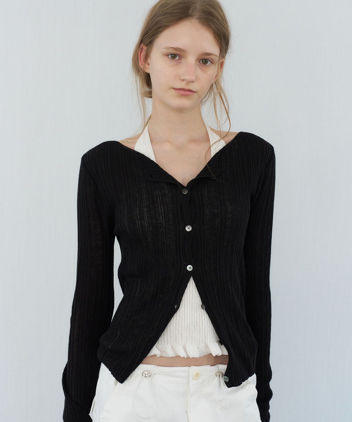 레테라(LETTERA) Ribbed Slim Cardigan