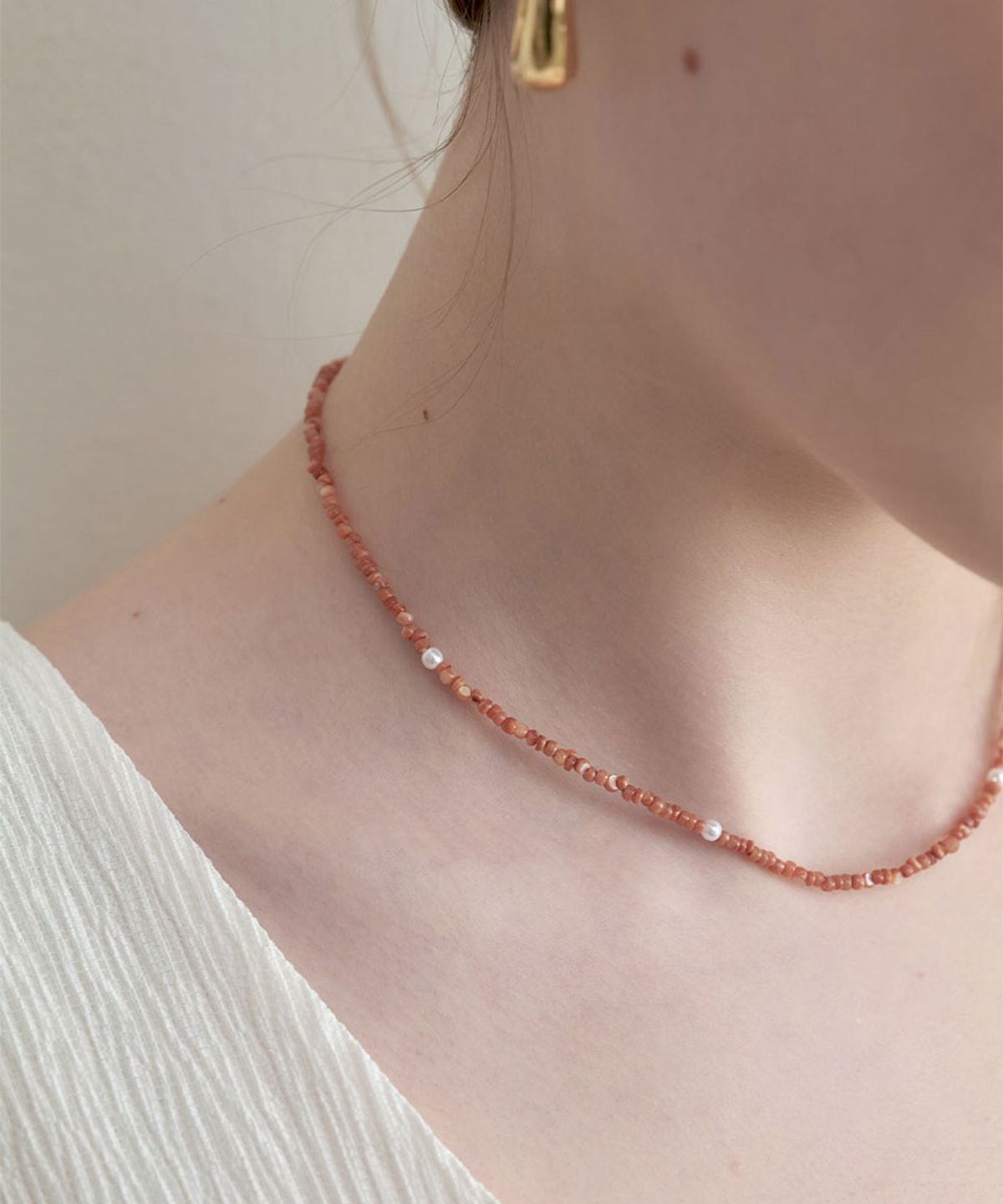 할렌(HALDEN) pebble beads necklace (N055_brown)