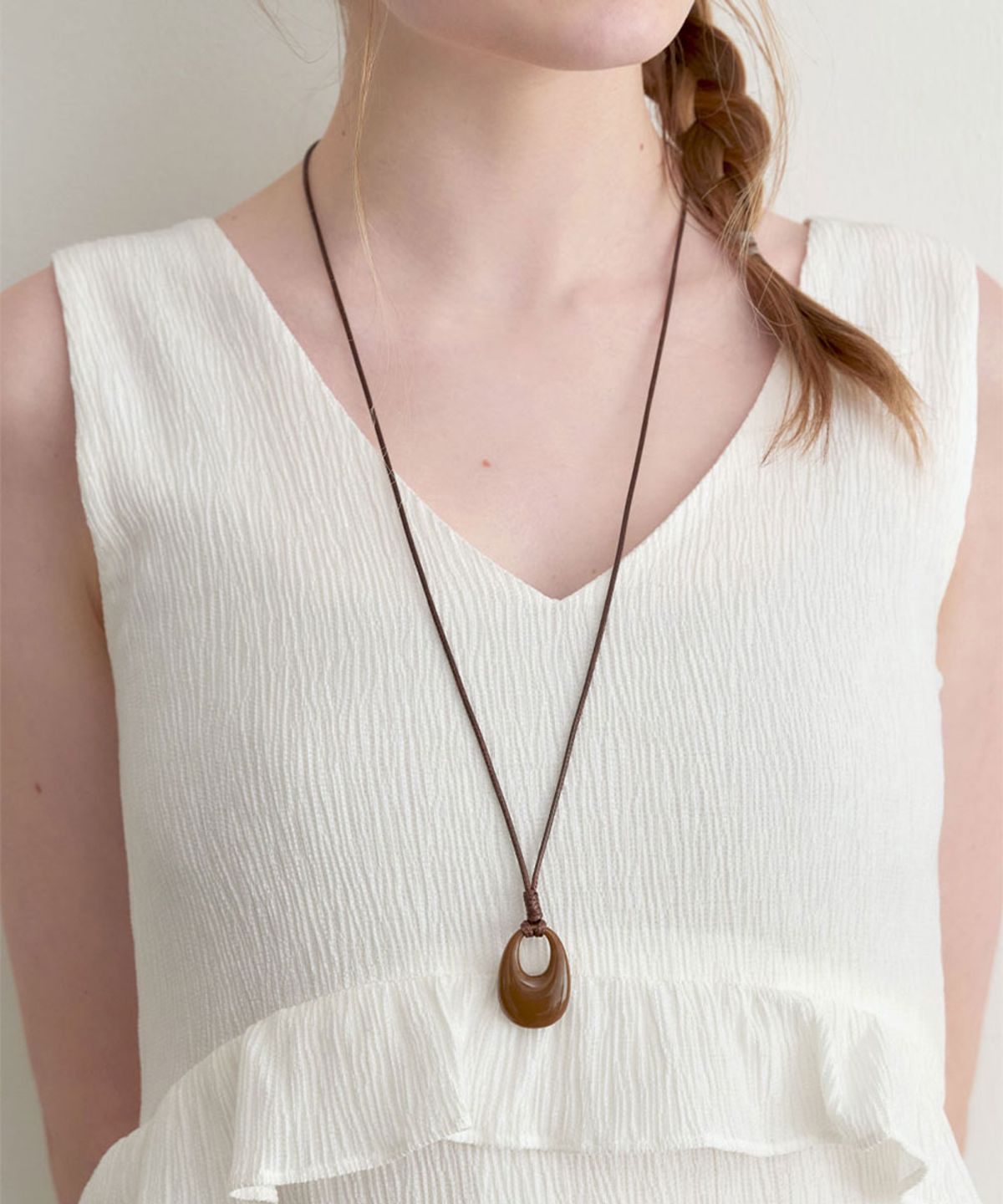 할렌(HALDEN) oval drop necklace (N056_brown)