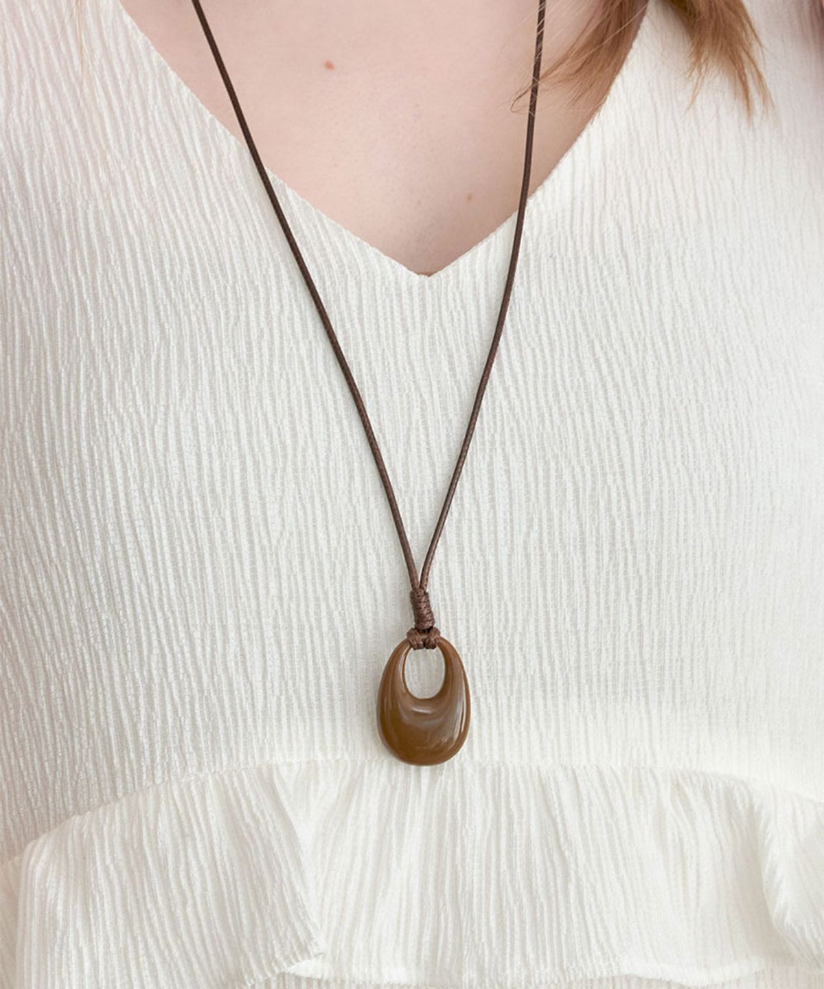할렌(HALDEN) oval drop necklace (N056_brown)